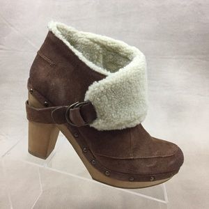 Nine West Kybele Clog Bootie Suede Shearling Boot